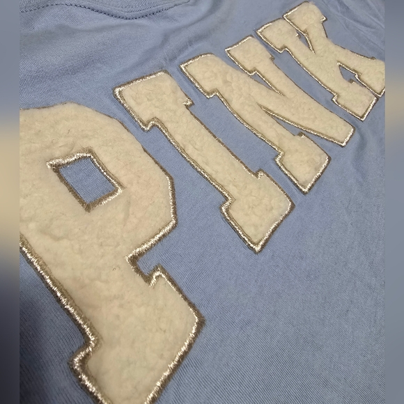 PINK VS Campus Cotton Long-Sleeve Tee. Icy Blue. Size M - Picture 4 of 9